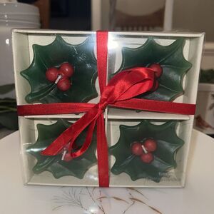 Set of 4 Floating Holiday Votive Candles Christmas Holly & Berries Vintage 1999